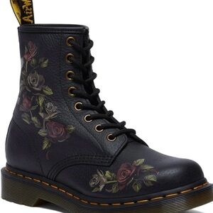 Dr. Martens Decayed Roses Embellished Black 1460 Leather Lace Up Combat Boots
